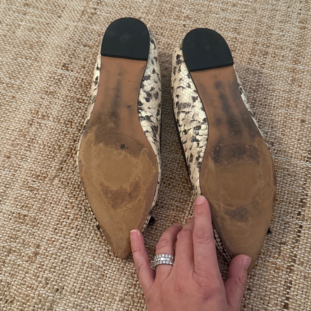 Banana Republic leather animal print snake point toe ballet flats 9.5 black tan - Picture 4 of 6